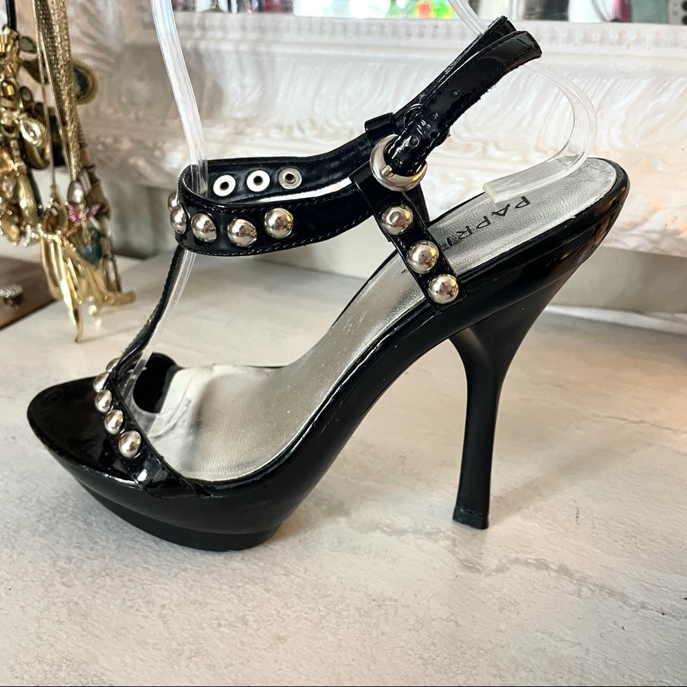 Paprika faux patent heeled sandals